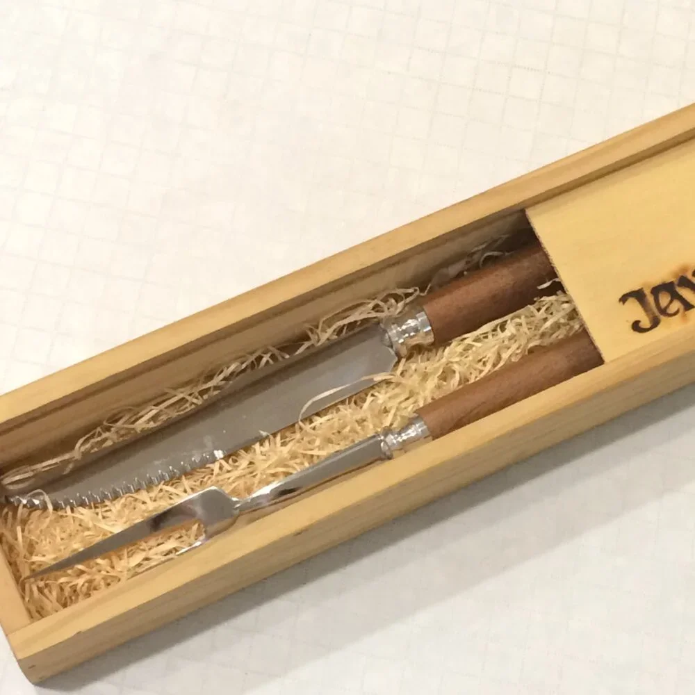 Carving Knife and Fork in Wood Box Set. Great for the grill and BBQ